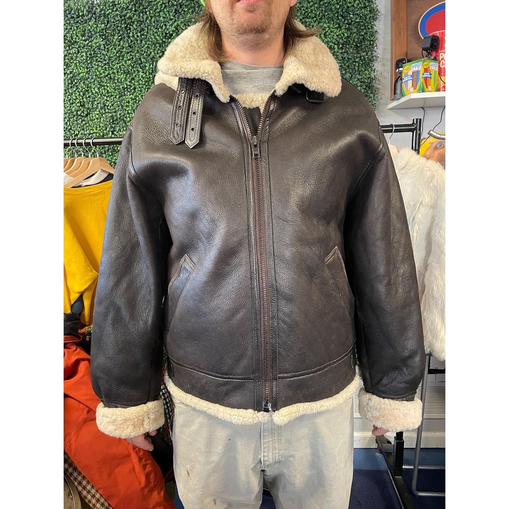 vtg 90s ADVENTURE BOUND Sherpa Lined BOMBER Genuine Leather Jacket Xl vintage
